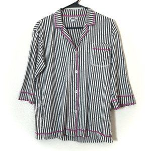 DKNY Sleep Shirt Pajama Top Gray White Striped M